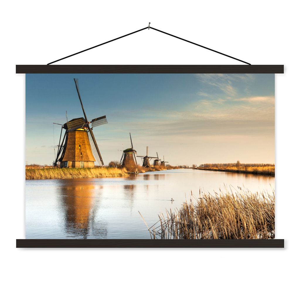 MuchoWow Textilposter Mühle - Holland - Landschaft 60x40 cm mit schwarzem Rahmen - Hölzernes