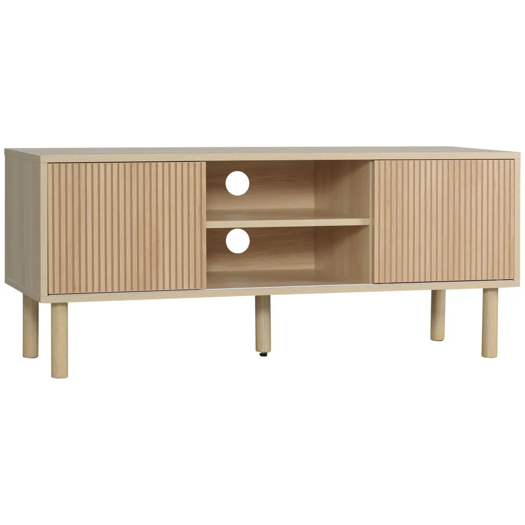 Banc TV Design en Bois 115 cm avec Rangement Coulissant et Passe-câbles
