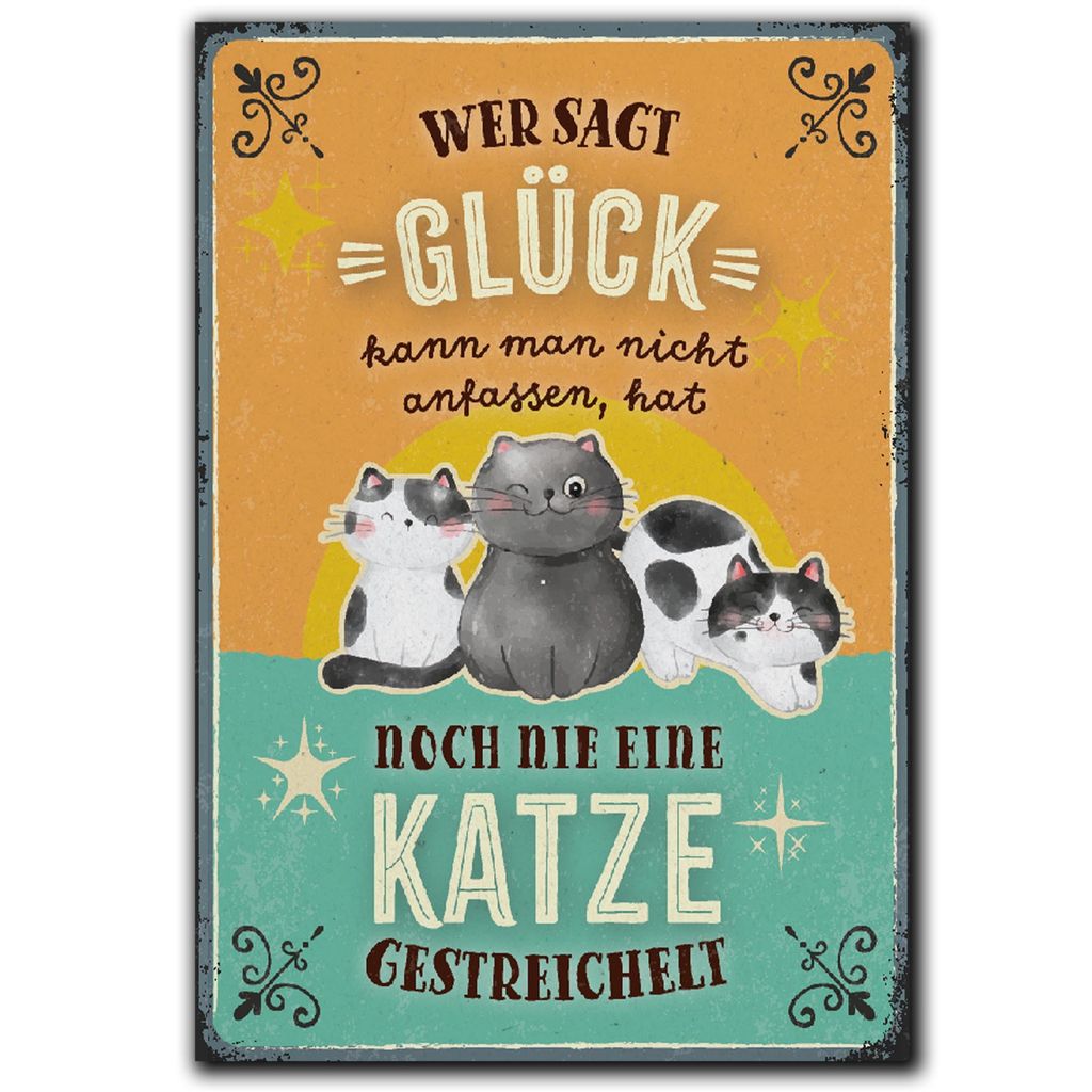 LANOLU Kühlschrankmagnete lustig- Glück, Katze - lustige Magnete mit Sprüchen und witzigen Motiven 8x5,5cm