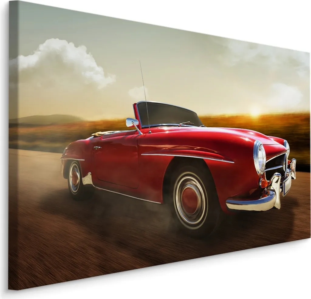 Quadro 120x80 Auto Retro Campo al Sole | Stampa Tela XXL Vintage