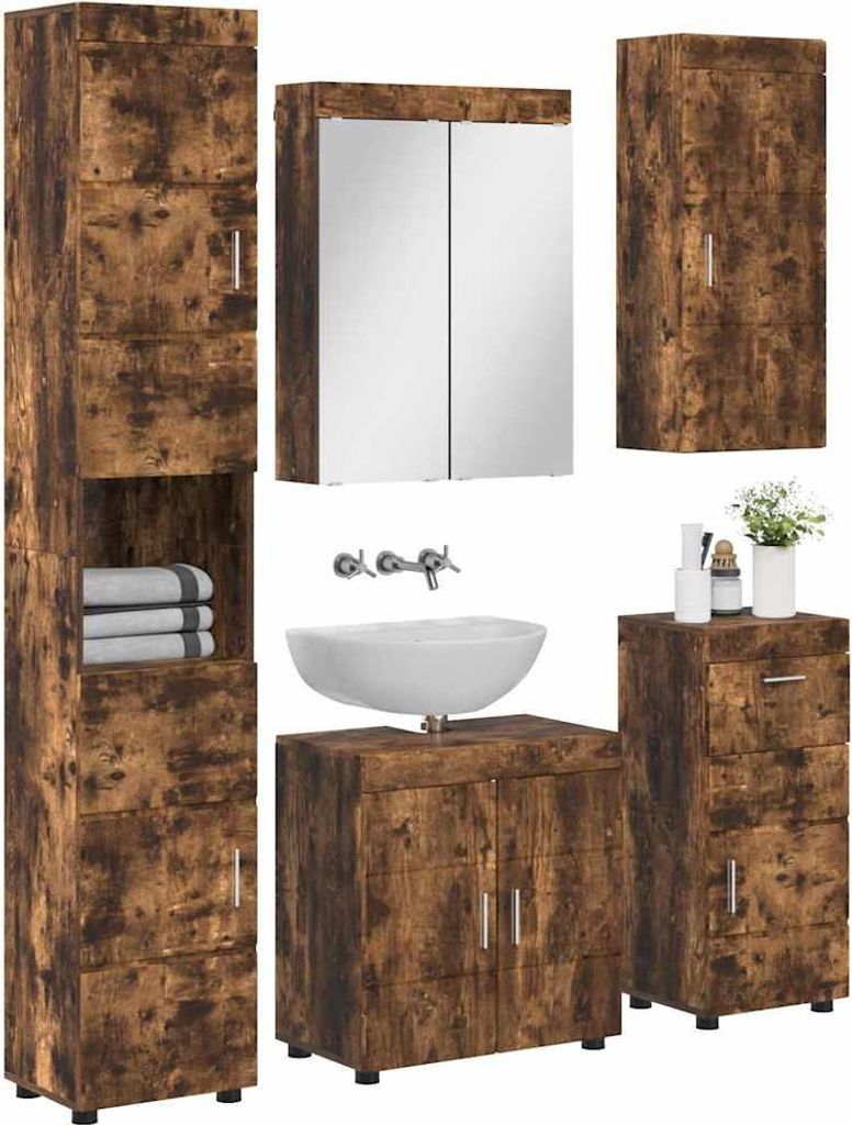 vidaXL Badezimmermöbel-Set TULUM Geräucherte Eiche Holzwerkstoff