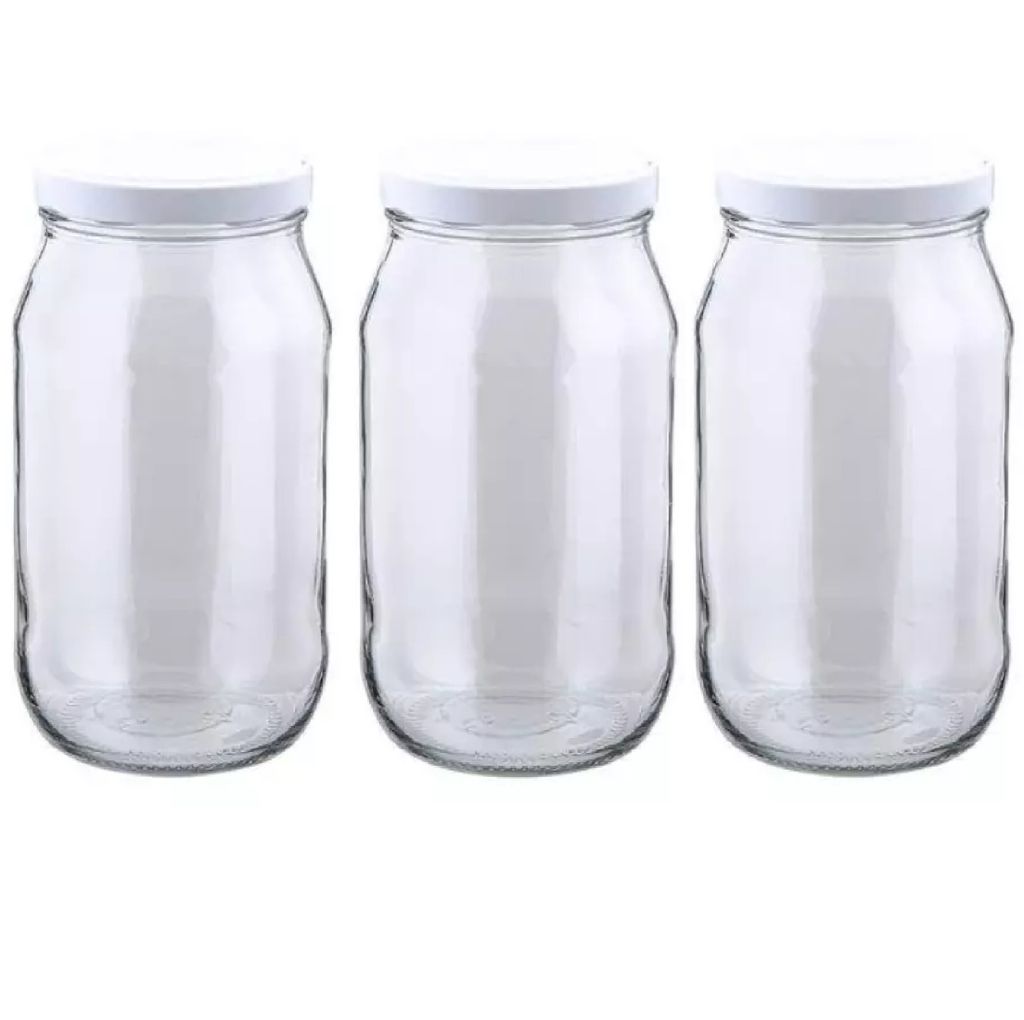 MIKONI Gurkenglas 1,7 L | 3 STÜCK | Weiß Deckel | Einweckgläser, Einmachgläser, Vorratsgläser, 1700ml, Einmachglas, Sturzgläser, Gurkengläser