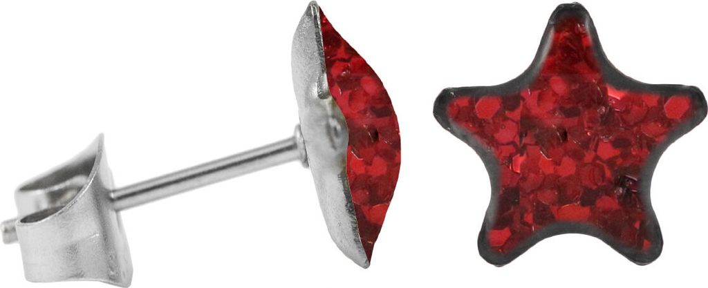 Ohrstecker Chirurgenstahl glitzernder Stern Farbe - Rot