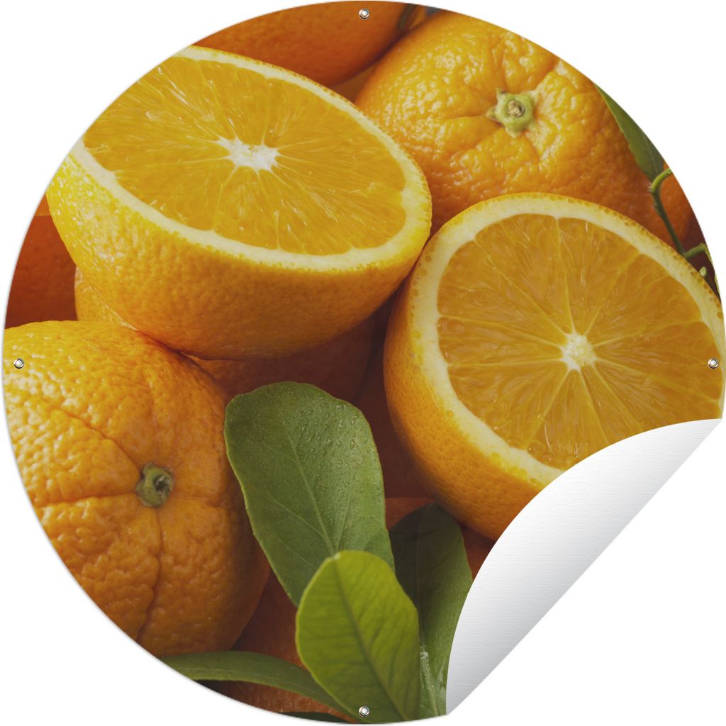 MuchoWow Gartenposter Outdoor-Poster Rund Orange - Obst - Orange Ø 150 cm Gartendeko Rundes Poster draußen