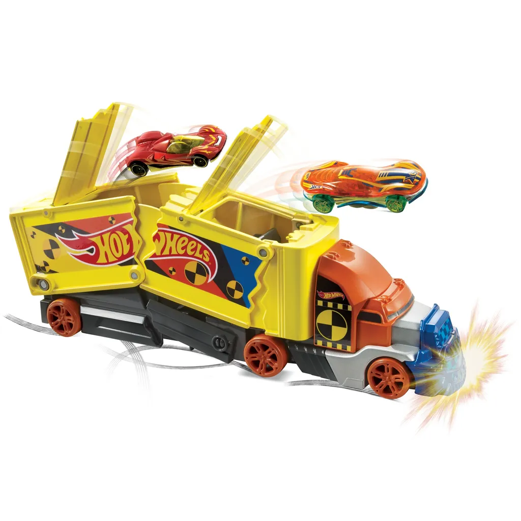 Camion Transporteur Hot Wheels Super Stunt avec Rampe de Lancement