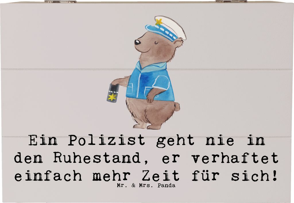 Mr. & Mrs. Panda Box Polizist Ruhestand 22 x 15 cm - Grau Pastell - Geschenk, Mutige Seelen, Beruf, Holzkiste mit Deckel, Geschenkbox, Notlage, sch...