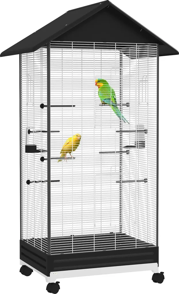 Volière Cage à Oiseaux sur Roulettes - Acier Noir - 79x65x155 cm - XL