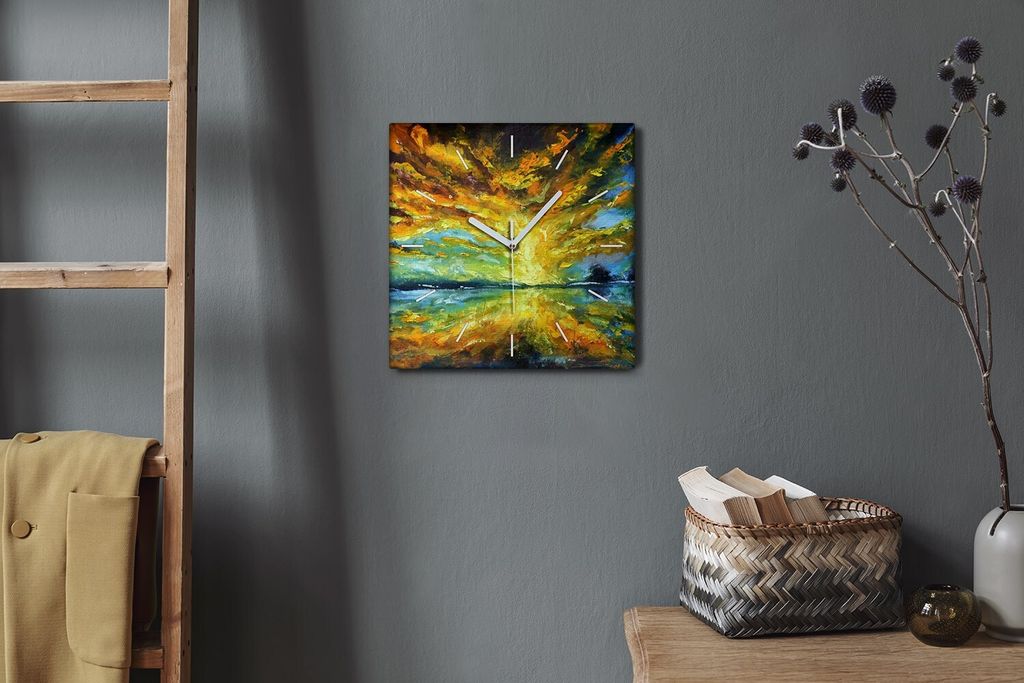 Coloray Hodiny Unikátní 30x30 cm Tiché hodiny Pro obývací pokoj a kuchyň Nástěnné hodiny Plátno Bílé ručičky hodin - Viz strom Sky Sun