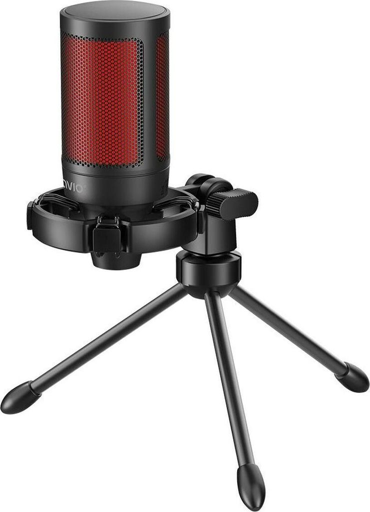 Savio kabelgebundenes Gaming-Mikrofon mit Hintergrundbeleuchtung Stativ USB SONAR PRO Schwarz, Rot Mikrofon für Spielkonsole