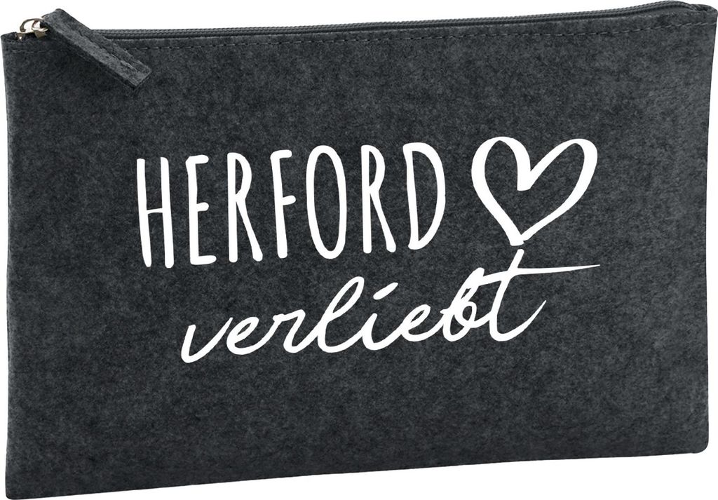 Huuraa Kulturbeutel Herford verliebt 1 Liter Charcoal Filz Kosmetiktasche Geschenkidee