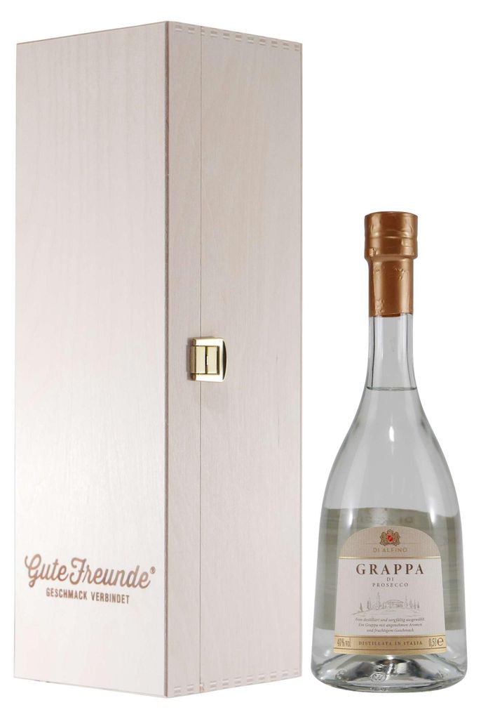 Di Alfino Grappa di Prosecco mit Geschenk-Holzkiste