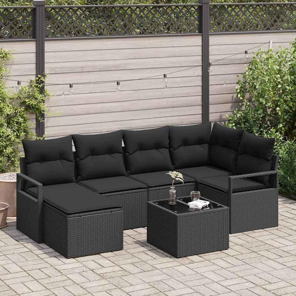 Maison Exclusive - Sofa Set mit Kissen 7 pcs Schwarz Poly Rattan