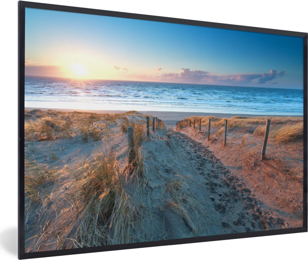 MuchoWow MuchoWow Gerahmtes Poster Strand - Meer - Sonne - Düne 60x40 cm - Poster mit zchwarzem Bilderrahmen - Printing - Wanddeko Schlafzimmer