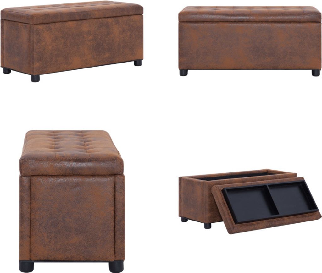 vidaXL Ottoman mit Stauraum 87,5 cm Braun Wildleder Optik - Aufbewahrungstruhe - Aufbewahrungskiste - Lagerbox - Lagerboxen