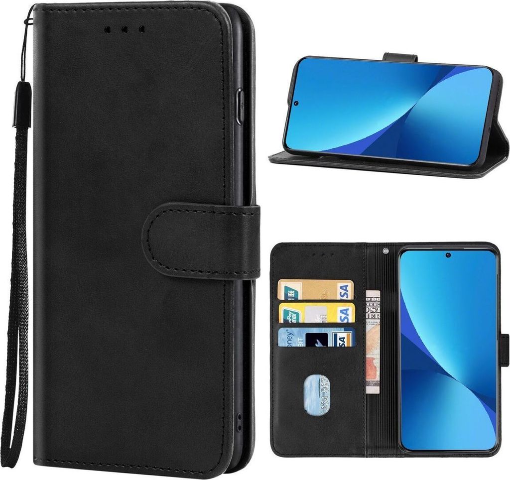 König Design Hülle kompatibel mit Xiaomi 12 Pro Kunstleder Handyhülle - Handy Case Schwarz