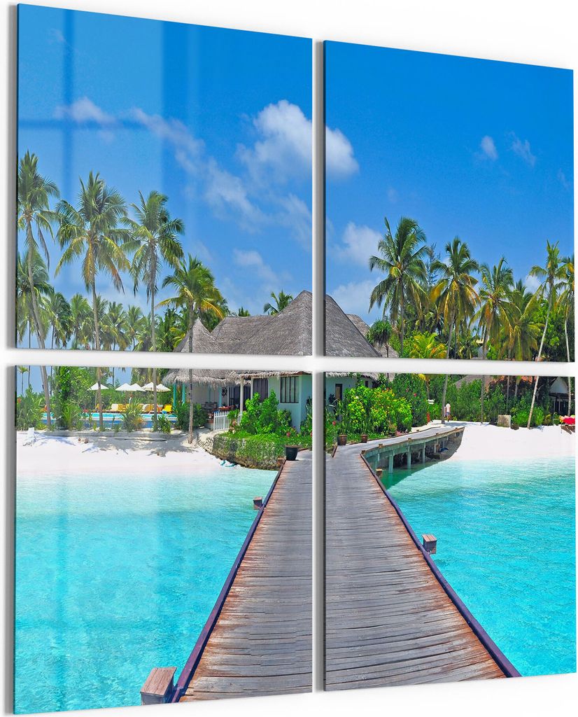DEQORI Glasbild Echtglas 4x50x50 cm 'Steg ins Paradies' Wandbilder XXL groß
