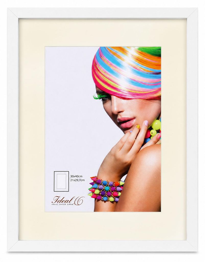 3D Objektrahmen Bilderrahmen mit Passepartout & gehärtetem Glas Holz MDF Rahmen Foto Poster - Farbe: Weiß | Format: 30x40