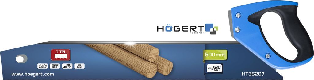 Högert Technik - Handsäge 500 mm - 7 TPI, 48-50 HRC - Handzahlersäge zum Schneiden von Holz, Spanplatten und anderen Holzwerkstoffen - Säge