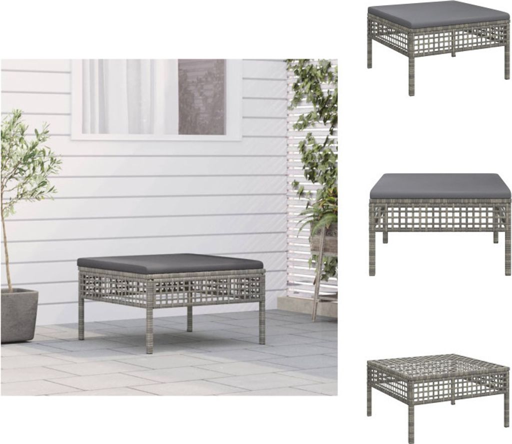 vidaXL Gartenhocker mit Kissen Grau Poly Rattan - Gartenmöbel-Sets