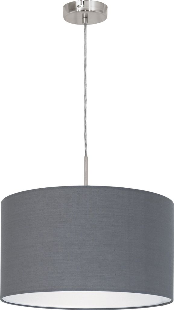 EGLO Pendellampe Pasteri, 1 flammige Textil Pendelleuchte, Hängeleuchte aus Stahl und Stoff, Farbe: Nickel matt, grau, Fassung: E27, Ø: 38 cm