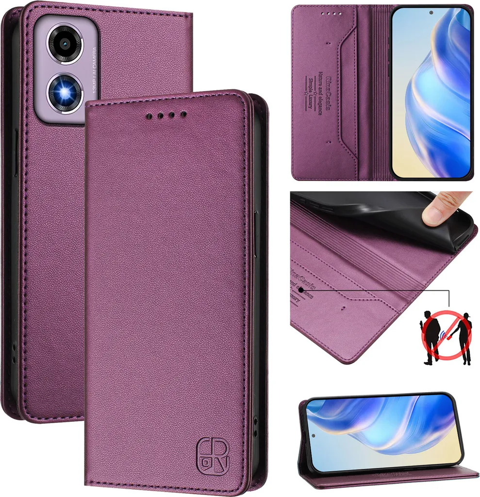 Custodia Portafoglio Motorola Moto G24 G04 E14 Viola in Pelle Flip Case