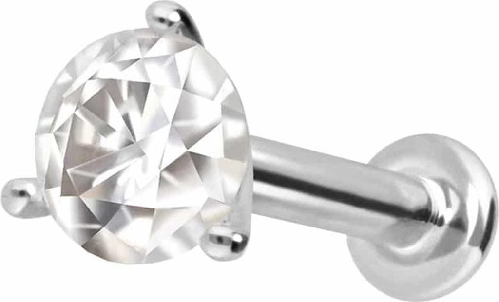 Ohrpiercing, Nasenpiercing 14 Karat Gold Labret mit Innengewinde MOISSANIT WeißGold Stablänge: 5mm | Stabstärke: 1,2mm | Kristallgröße: 3mm