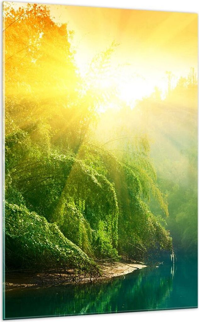 Bilder auf glas - Einteilig - Tropen Bäume Fluss - 70x100cm - Glasbilder - Wandbilder - Bilder - zum Aufhängen bereit - Wanddekoration aus Glas -...