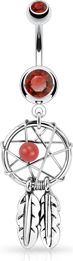 Bauchnabel Piercing Traumfänger Dreamcatcher Zirkonia Kristalle Anhänger Federn Autiga 10 mm