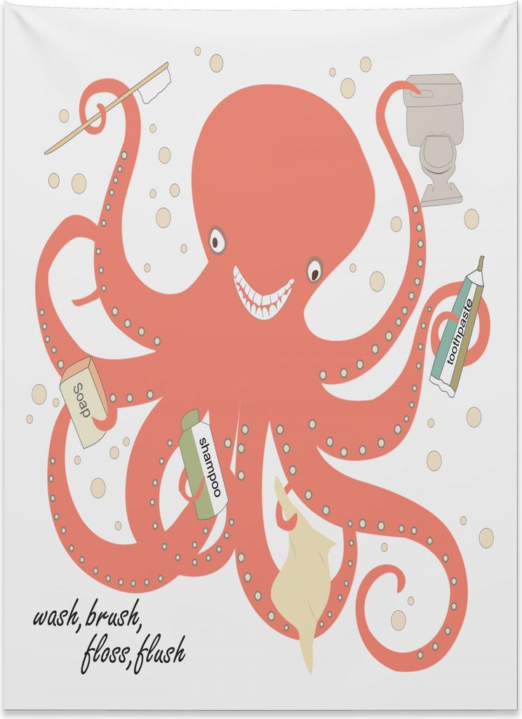 Abakuhaus Nautisch Wandteppich, Octopus-Holding-Sap aus Weiches Mikrofaser Stoff Kein Verblassen Klare Farben Waschbar, 110 x 150 cm, Coral Beige u...