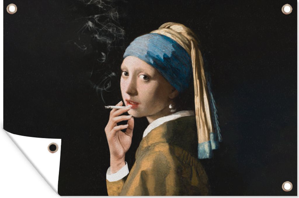 MuchoWow 90x60 cm Outdoor-Poster Gartendeko Sichtschutz Garten Poster für den Garten Das Mädchen mit dem Perlenohrring - Vermeer - Zigaretten