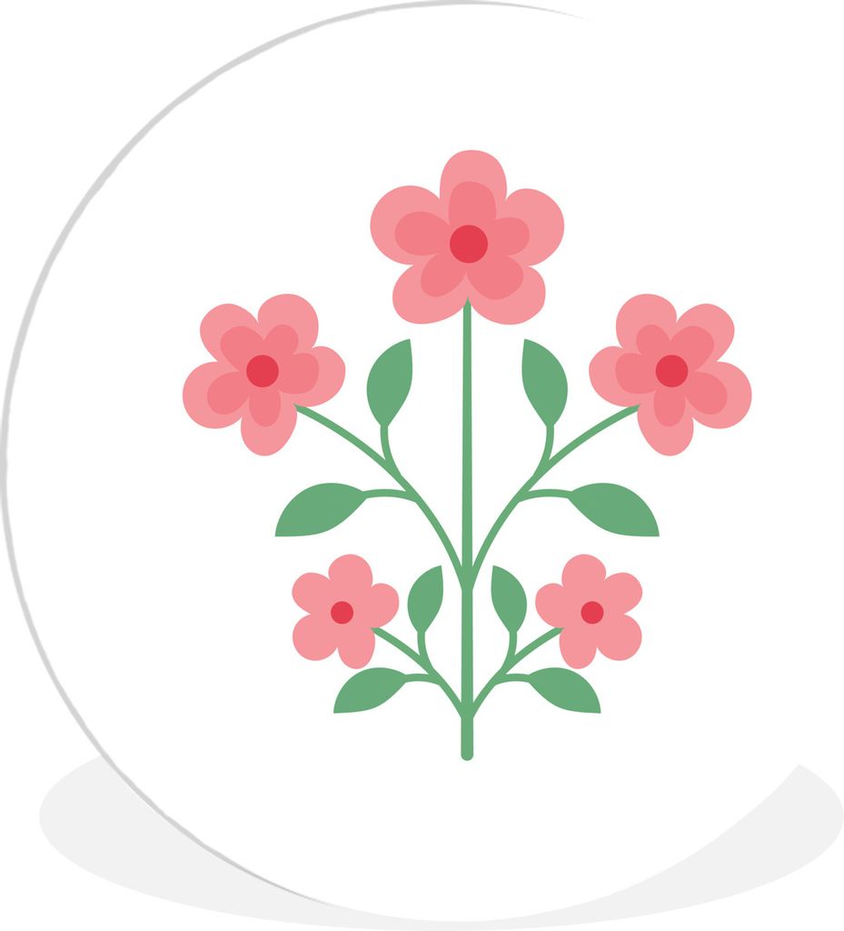 MuchoWow Rundes Wandbild - Runde Bilder Minimalistische Illustration von rosa Blumen Ø 60 cm Kreis Wanddekoration Kunststoff - Wandkreis - Wands...