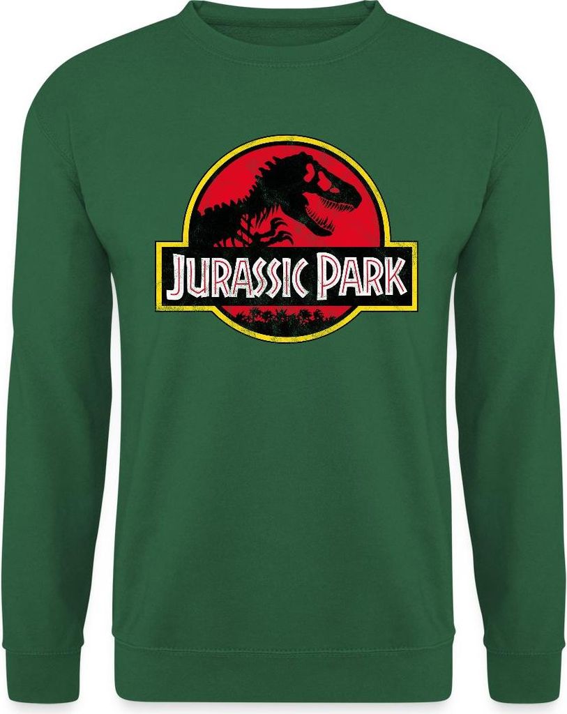 Spreadshirt Jurassic Park Klassisches Logo In Rot Mit T-Rex Uni Pullover, L, Grün