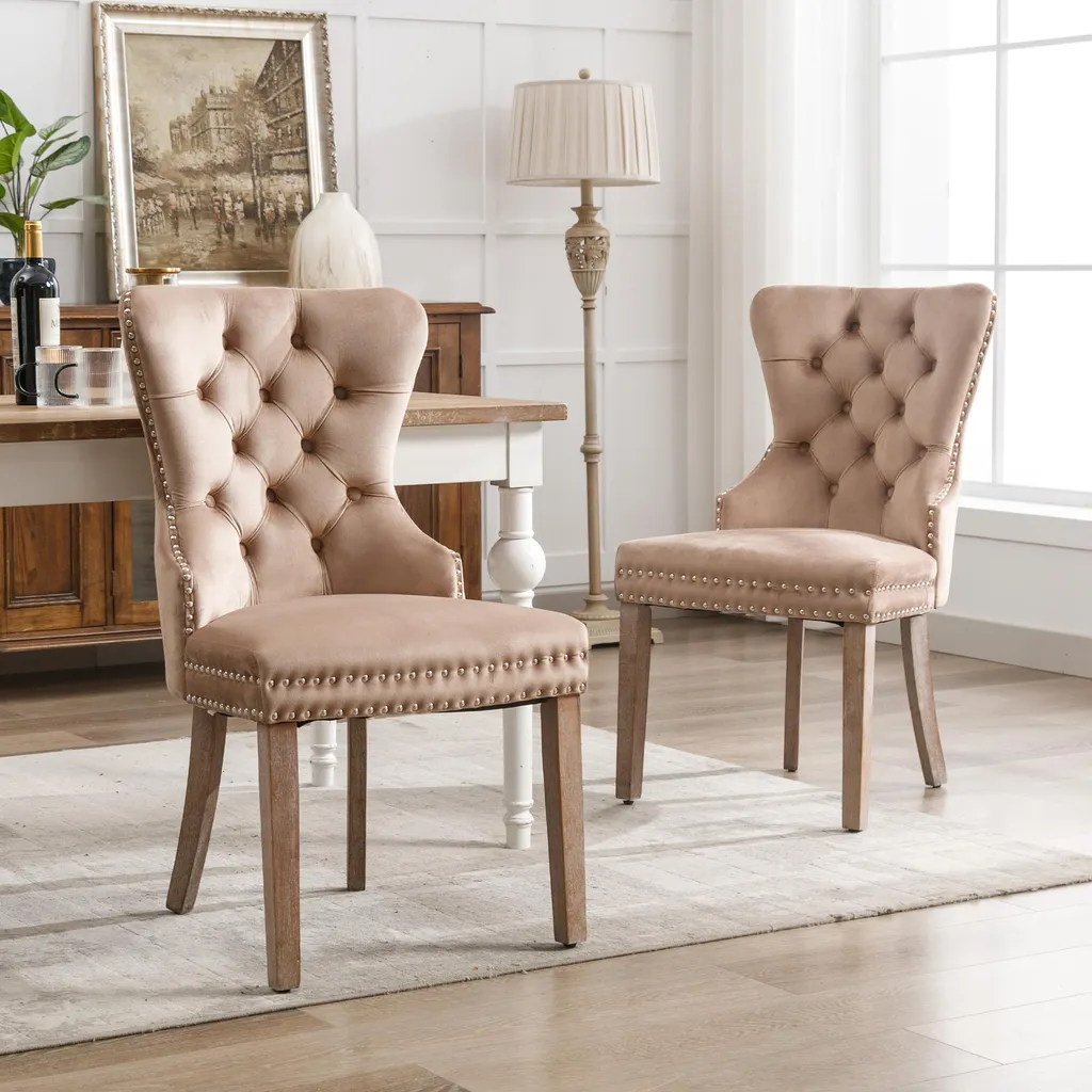 Chaises velours marron clair lot de 2 anti-traces avec poignée okwish
