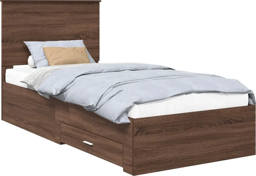 Lit 100x200 cm chêne brun et argent pour chambre d'ado ou studio chic