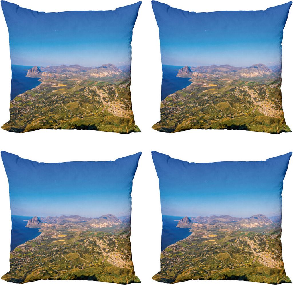 ABAKUHAUS Sizilien Kissenbezug Set (4 Stück), Faszinierende sizilianische Küste, Moderner Doppelseitiger Digitaldruck, 60 cm x 60 cm, Mehrfarbig