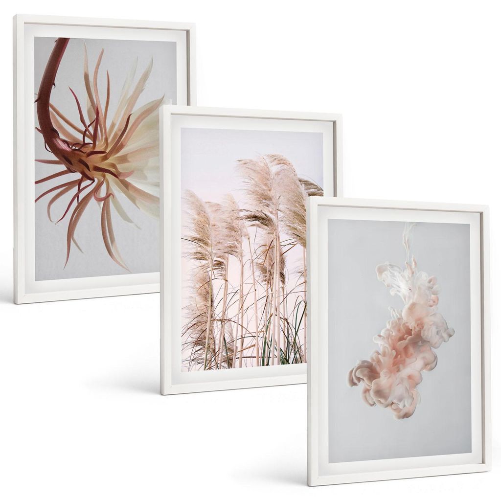Bilder Set 3-teilig im weißen Rahmen – Wandbilder 3 Stück – gerahmte Poster für Wohnzimmer, Schlafzimmer und Flur – 40x60 cm – Set aus G...