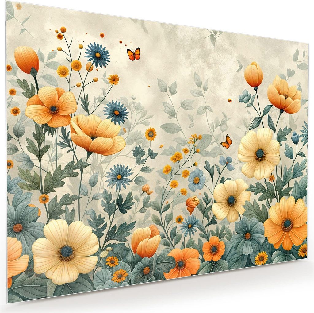 Glasbild 120x90cm in XXL für Wohnzimmer, Schlafzimmer Motiv Blumenwiese