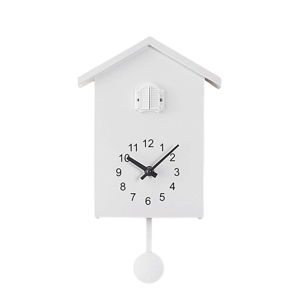 Kuckucksuhr im Schwarzwald-Stil – Pendeluhr mit Vogelgesang & Schlafmodus, leise Wanduhr aus ABS, Weiß