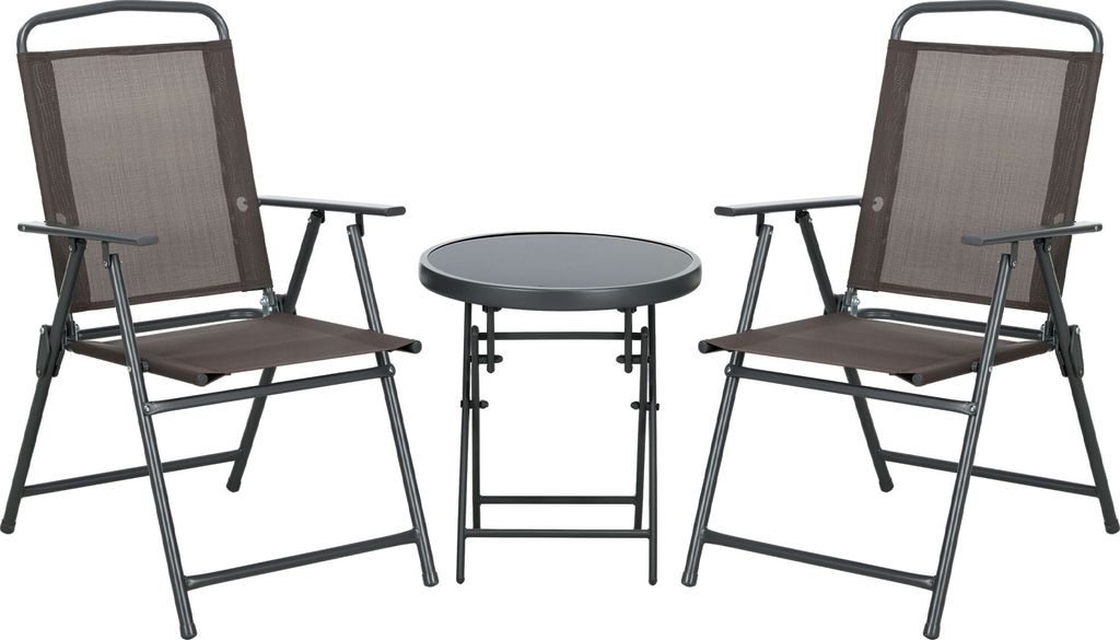 Outsunny Bistro-Set 3-teilig aus Metall Wetterfest Gartenmöbel Set mit Glastisch