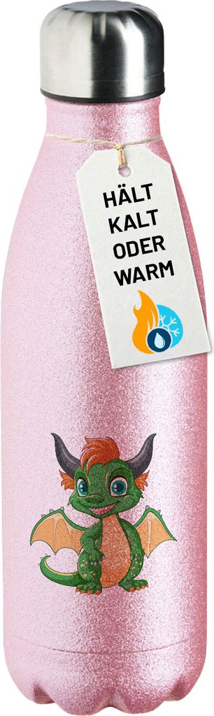 Huuraa Trinkflasche Drache Fabelwesen 500ml Pink Edelstahl Wasserflasche Trinkflasche Geschenkidee