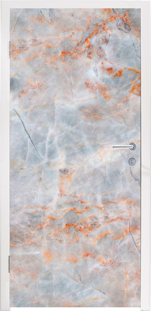 MuchoWow Türtapete Selbstklebende Türfolie Marmor - Luxus - Orange 95x235 cm Türposter Türaufkleber Klebefolie Türklebefolie - XXL-Poster - ...