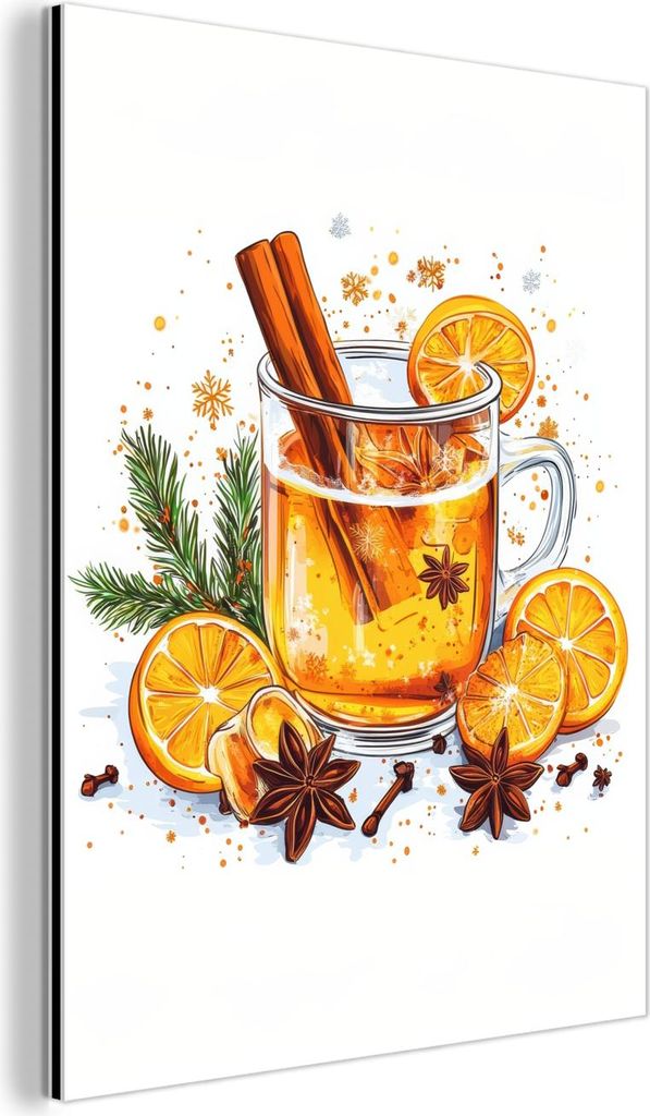 MuchoWow Wanddekoration Metall Metallbild Wandkunst 60x80 cm Heiß - Tee - Orange - Zimt MuchoWow Aluminium Gemälde - Wanddekoration Metall