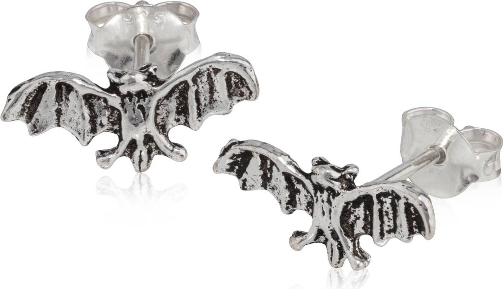 Paar Fledermaus Ohrstecker 925 Silber Oxidiert 13x7mm Ohrringe Gothic Ohrschmuck