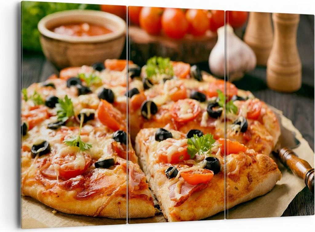 Bild auf Leinwand - Leinwandbild - Pizza Käse Tomaten - 165x110cm - Wand Bild - Wanddeko - Leinwanddruck - Bilder - Kunstdruck - Wanddekoration - ...