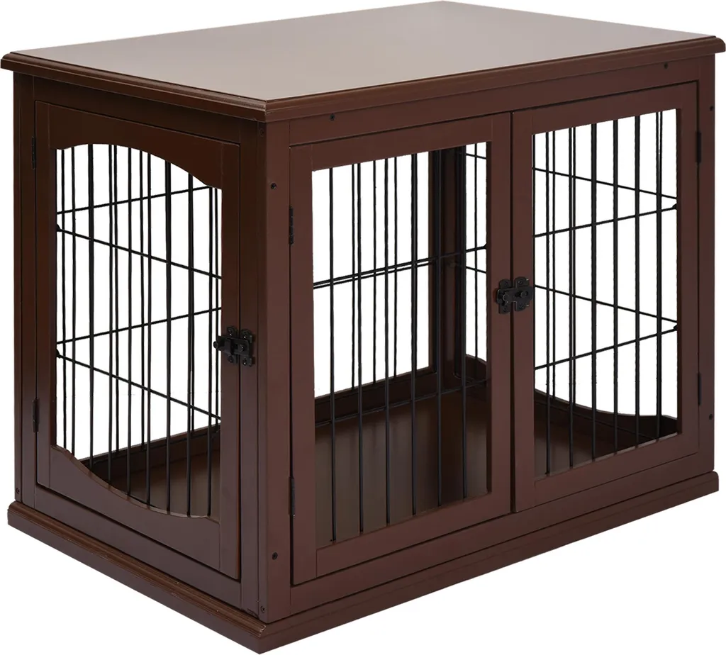 Cage chien PawHut anti-évasion pour maison niche bois 2 portes 81 cm