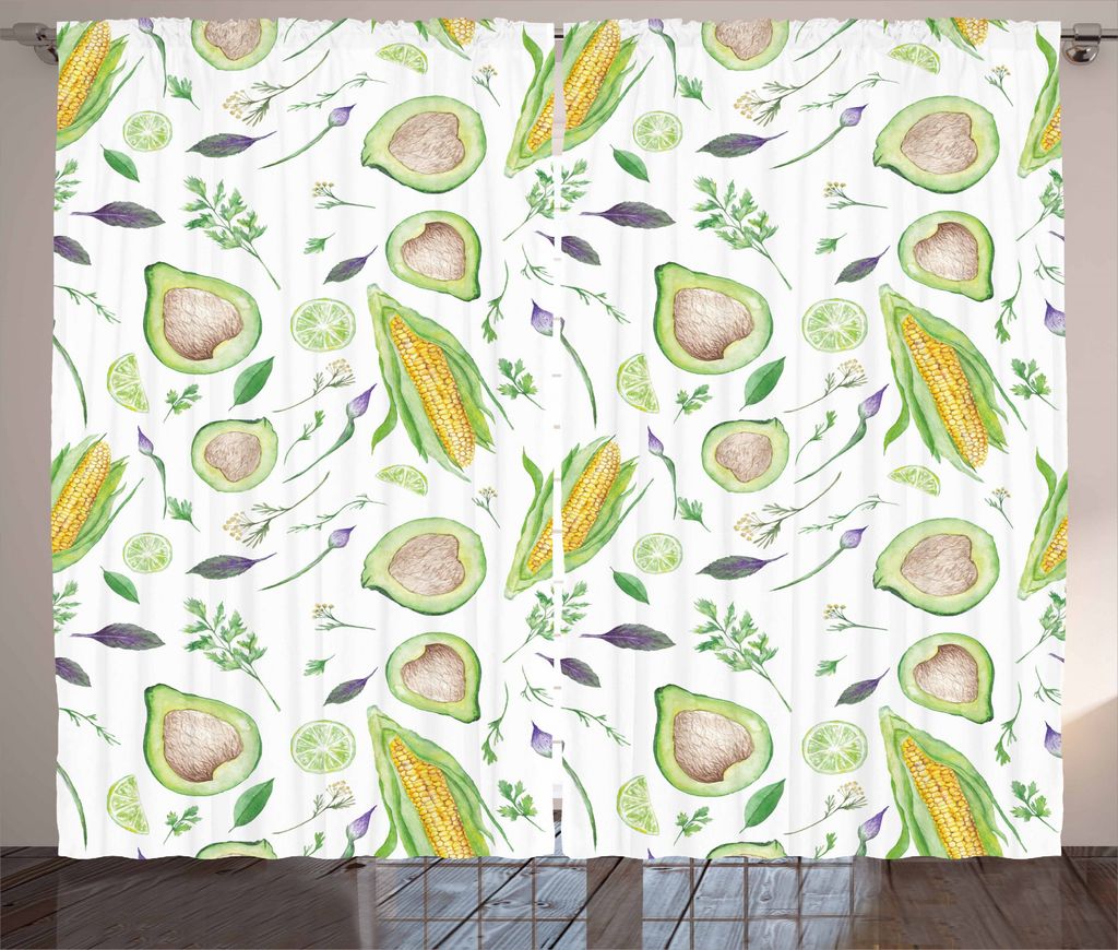 ABAKUHAUS Vegetarier Rustikaler Gardine, Frischer Salat Zutaten, Schlafzimmer Kräuselband Vorhang mit Schlaufen und Haken, 280 x 245 cm, Mehrfarbig