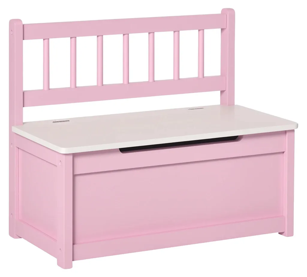 Banc de rangement rose pour entrée : siège pratique et coffre à jouets