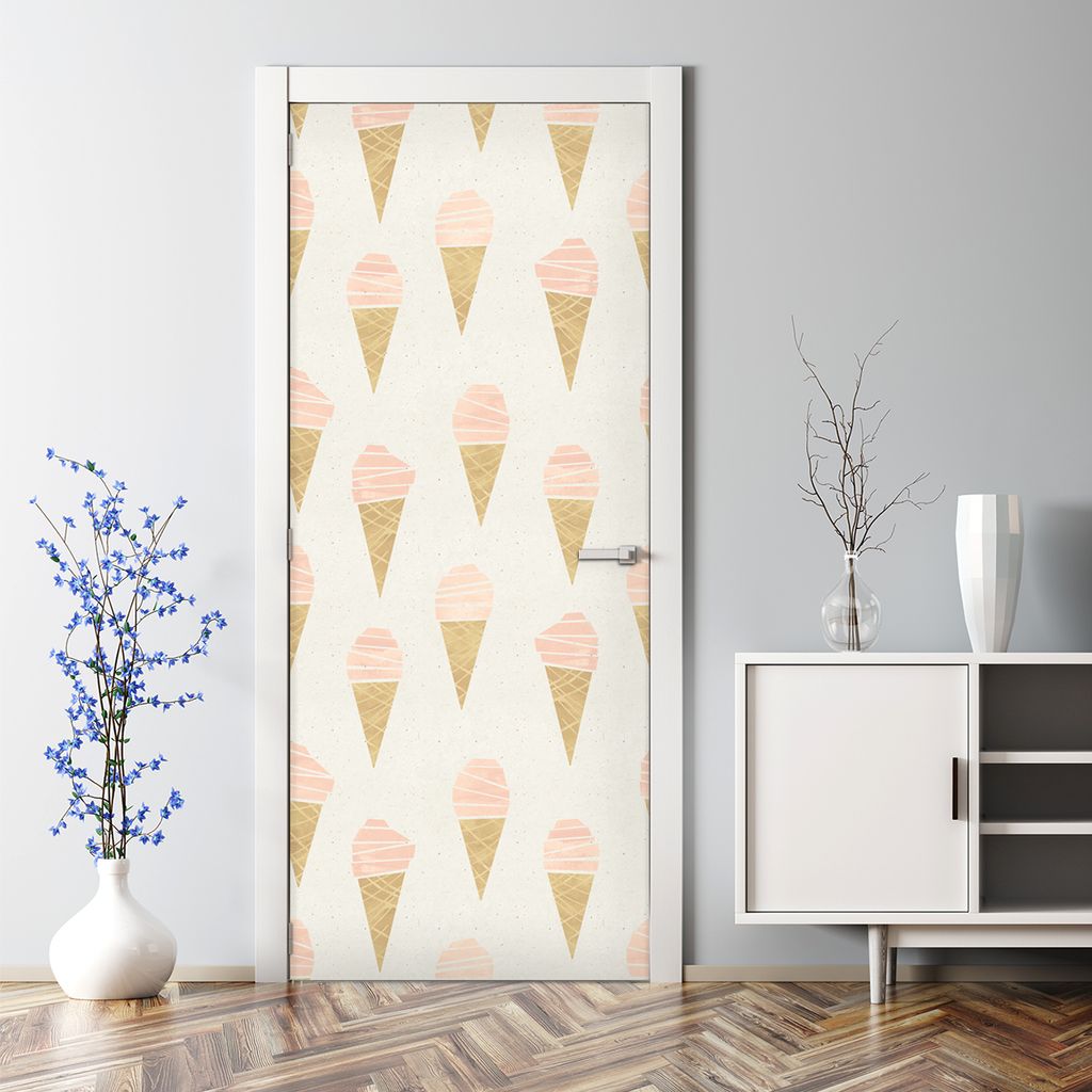 Dekorative Türtapete selbstklebend Klebefolie Türposter Türaufkleber Rosa Eiscreme 77 x 200 cm