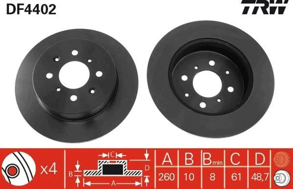 Disque de Frein Civic TRW DF4402 - Remplacement Idéal pour Entretien Châssis