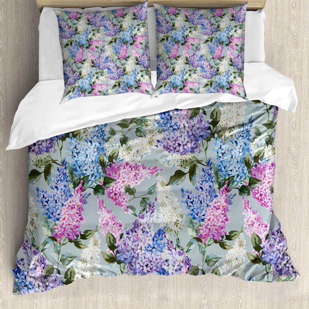 ABAKUHAUS Mauve Bettbezug, Blumengarten und Blatt, Milbensicher Allergiker geeignet mit Kissenbezügen, 200 cm x 200 cm - 80 x 80 cm, Flieder Fuchsia